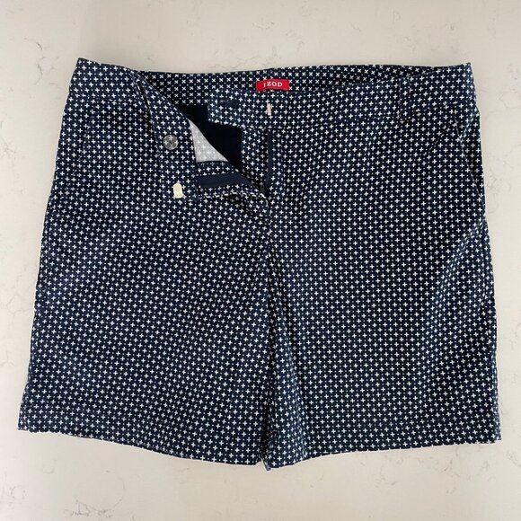 Izod Athletic Cotton Spandex 6.5" Sporty Golf Print Pattern Shorts Navy+Wht Sz 8 - Picture 5 of 11